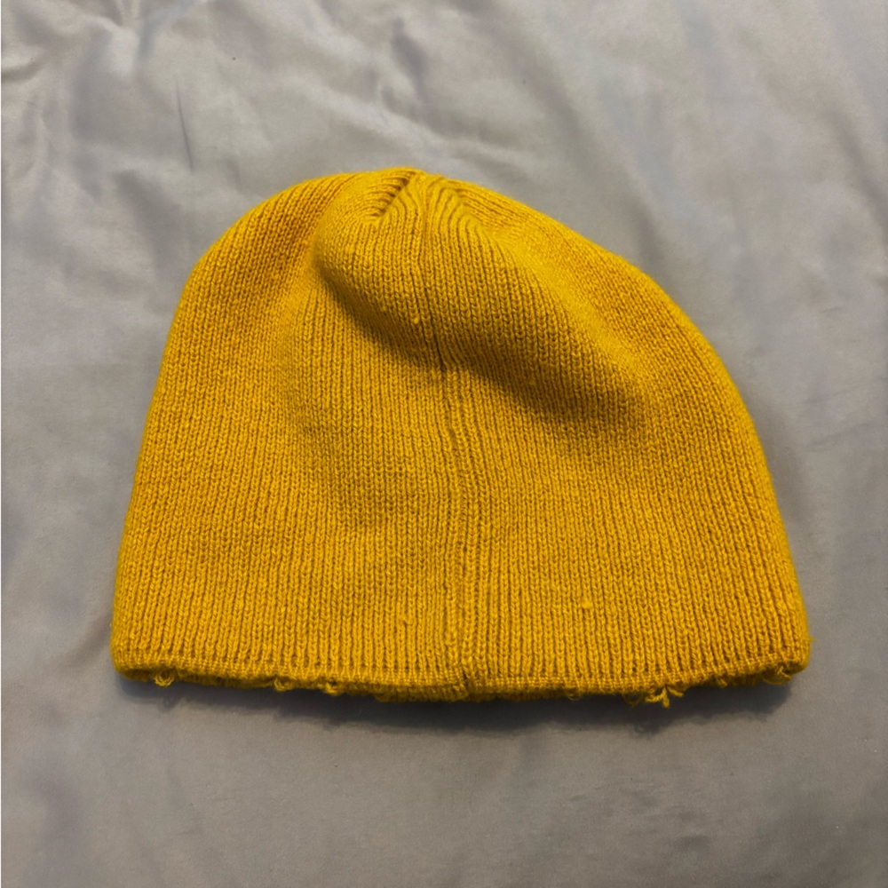 Yellow Knit Distressed Beanie